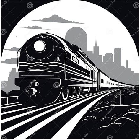 Black and White Silhouette Train Silhouette on City Background Vector Stock Illustration ...