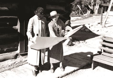 Mary Colter (right) shows a blueprint to the wife of Interior Secretary Harold Ickes at Grand ...