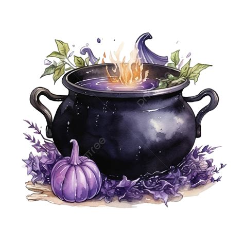 Cute Witch Cauldron Halloween Watercolor Clipart, Halloween Clipart ...