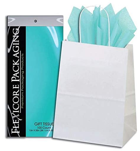 50ct White Paper Gift Bags + 100ct Azure Gift Tissue (Flexicore ...