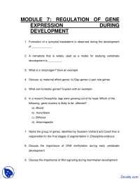 GENE Expression Development - Biotechnology - Quiz - Docsity