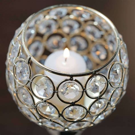 16" Tall Gold Sleek Pillar Crystal Votive Tealight Candle Holder ...