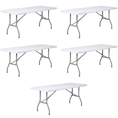 Buy 5 Pack 6-feet X 30" Heavy-Duty Granite White Plastic Folding Table ...