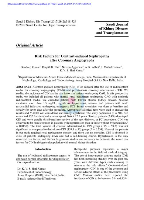 (PDF) Risk factors for contrast-induced nephropathy after coronary angiography