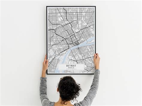 Detroit White Map Poster Detroit Home Decor Detroit Classic - Etsy