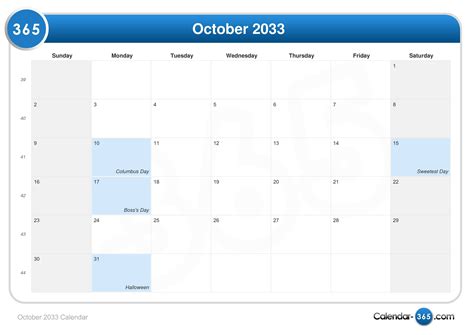 October 2033 Calendar