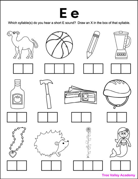 Letter E Sound Worksheets - Tree Valley Academy