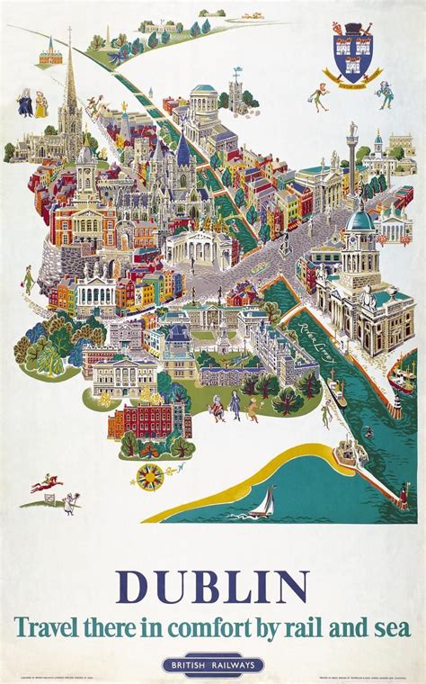 Irish Travel Art Poster Dublin Map River Liffey Ireland | Vintage ...