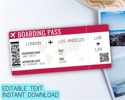 Editable Boarding Pass Template Surprise Travel Ticket - Etsy UK | Boarding pass template ...