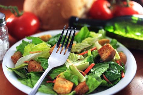 Restaurant Salad On Wooden Table. Stock Image - Image of light, crouton: 3816343