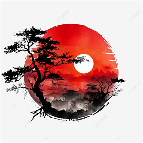 Japanese Ink With Red Sun Watercolor, Sun, Ink, Japanese PNG Transparent Clipart Image and PSD ...