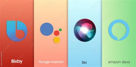 Siri logo, Google Assistant mobile app icon, Amazon alexa logo, Bixby ...