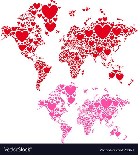 Love world map with red hearts Royalty Free Vector Image