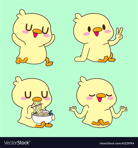 Cute duck drawing duckling sticker set Royalty Free Vector