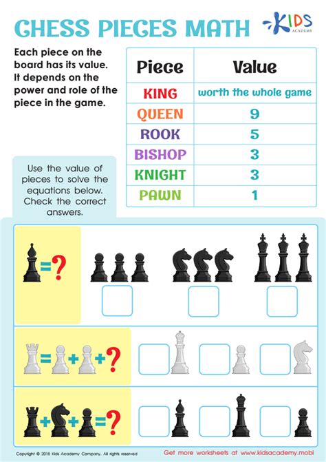 Chess Pieces Math Worksheet: Free Printable PDF for Kids