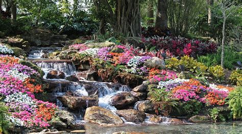 Babbling brook in a garden, trees, flowers, rocks, brook HD wallpaper ...