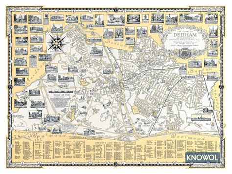 The History of Dedham, Mass: a beautifully detailed map from 1954