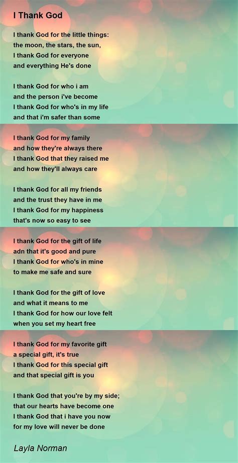 I Thank God - I Thank God Poem by Layla Norman