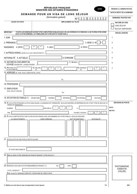 Formulaire Visa Long Sejour