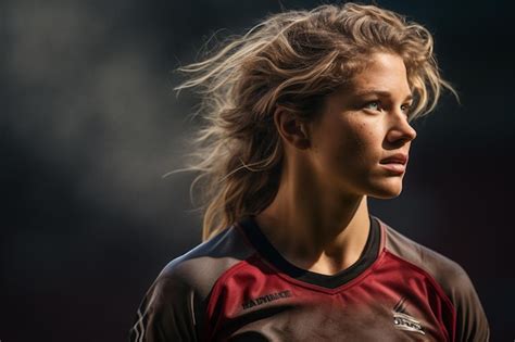 Premium AI Image | Female rugby players competing on the rugby field in the evening