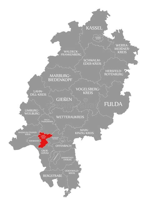 Main-Taunus-Kreis County Red Highlighted in Map of Hessen Germany Stock Illustration ...