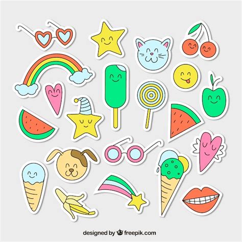 Free Vector | Colorful variety of hand drawn stickers