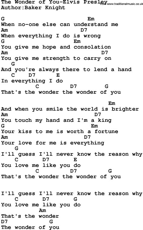 Country Music:The Wonder Of You-Elvis Presley Lyrics and Chords