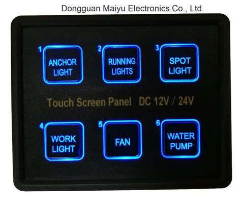 6gang Blue LED Capacitive Touch Screen Control Switch Panel Box - China ...