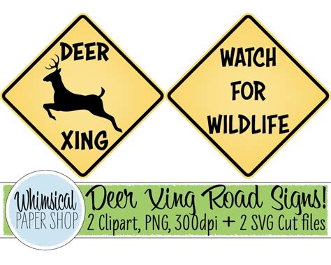 Deer Crossing Road Sign Clipart SVG Set Watch for Wildlife - Etsy