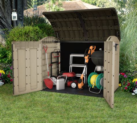 Keter Store-It Out Ultra Outdoor Plastic Garden Storage Bike Shed, Beige and Brown, 177 x 113 x ...