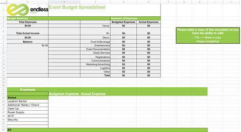 Free Event Budget Spreadsheet