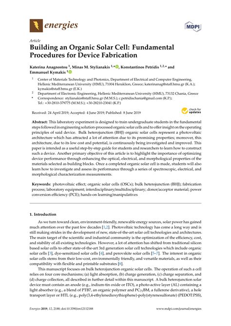 (PDF) Building an Organic Solar Cell: Fundamental Procedures for Device Fabrication