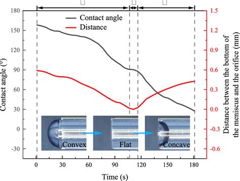 Meniscus angle and the distance between the bottom of the meniscus and ...