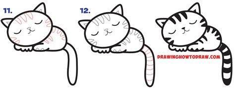 How to Draw a Supercute Kawaii / Cartoon Cat / Kitten Napping Easy Step ...