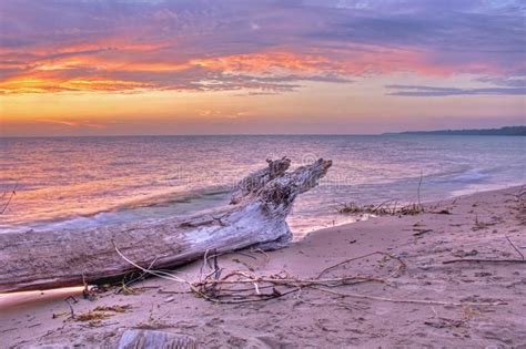 Sandy Remote Beach And A Lake Huron Sunset Stock Photo - Image of huron, ontario: 153692984 ...