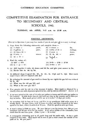 Entrance Exams - Gateshead Grammar School, recollections, photos