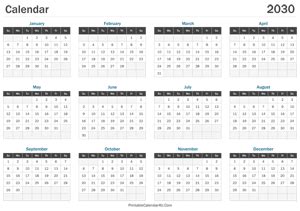 Printable Yearly Calendar 2030