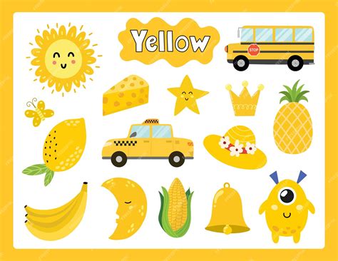 Premium Vector | Set of yellow color objects. Primary colors flashcard ...