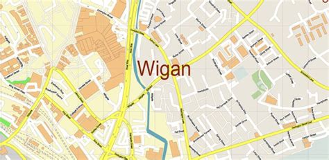 Wigan Area UK Map Vector City Plan High Detailed Street Map editable Adobe Illustrator in layers ...