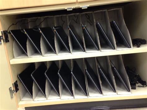 Makeshift laptop or Chromebook organizer, because computer carts are more expensive than the ...