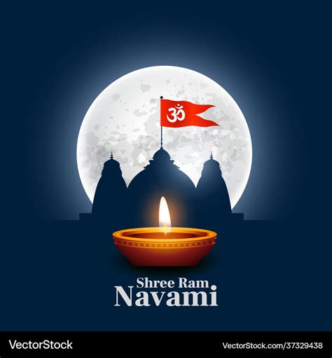 Shree ram navami wishes card with temple and diya Vector Image