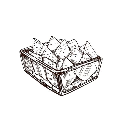 Premium Vector | Hand drawn sketch of nachos in a glass bowl mexican food cuisine latin america