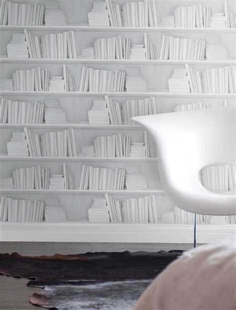 White Bookshelf wallpaper - InteriorZine