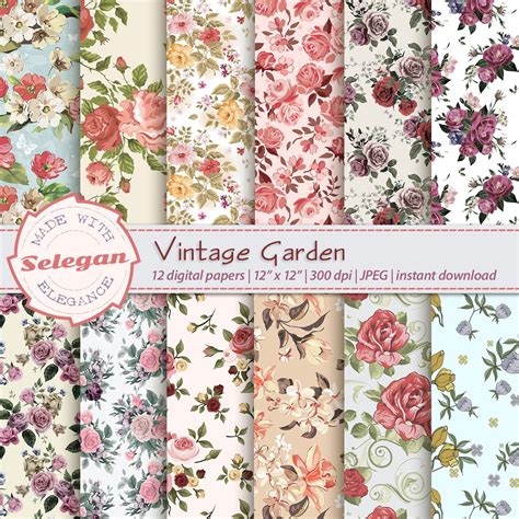 VINTAGE GARDEN, Vintage Flowers Background, Blossom Flower Seamless Pattern, Wedding Floral ...