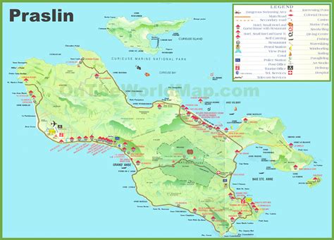 Large detailed tourist map of Praslin island