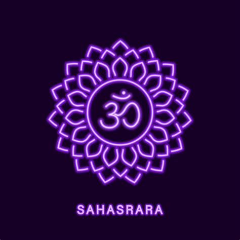 Purple glowing sahasrara chakra. Neon symbol of thousand petals amrita ...