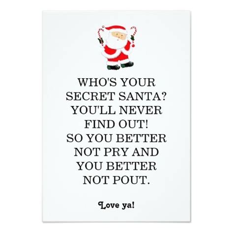 Secret Santa poem 3.5x5 Paper Invitation Card | Secret santa messages ...