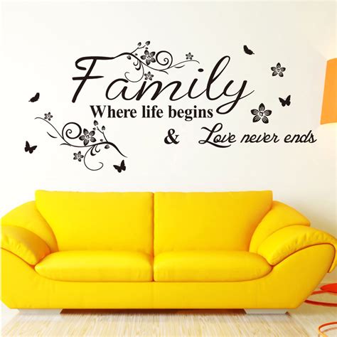 Family Where Life Begins Love Never End Wall Sticker Art Sayings Sticker Decor Decal Decor ...