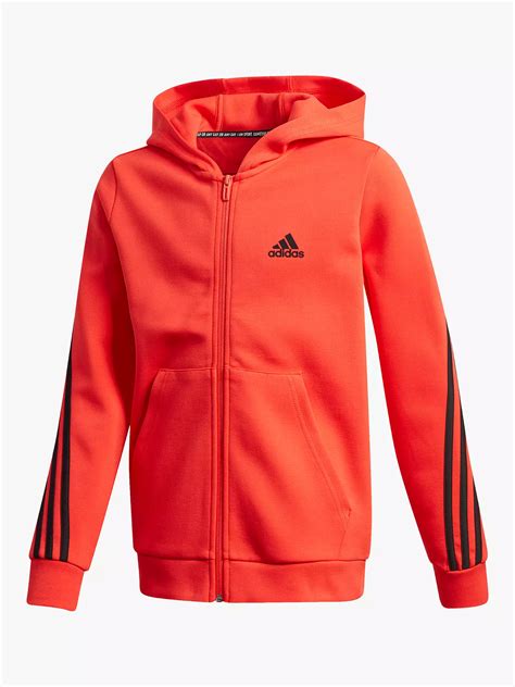 adidas Boys' Logo Zip Hoodie, Red at John Lewis & Partners