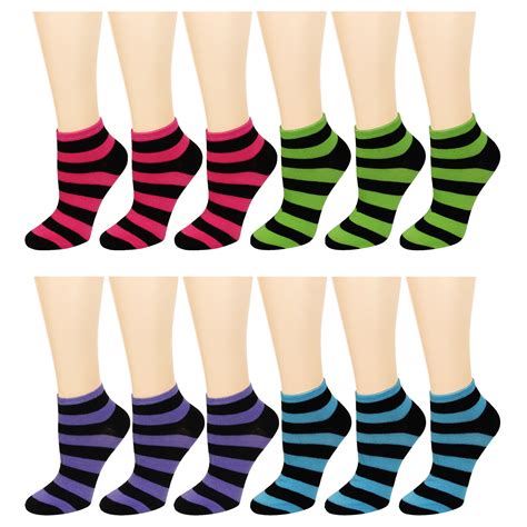 12 Pairs Assorted Colors Women's Ankle Socks Size 9-11 Striped - Walmart.com